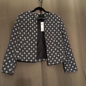 NWT BANANA REPUBLIC Black White Diamond Open Front Blazer Sz 10